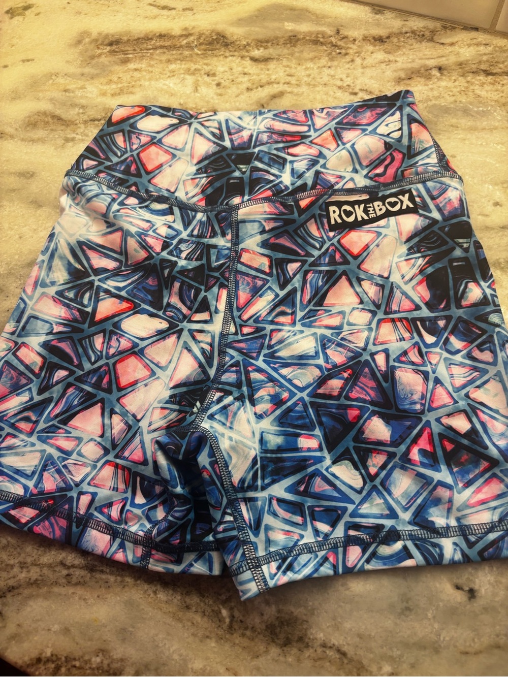 RTB Women's Blue Pink Geometric Performance Shorts